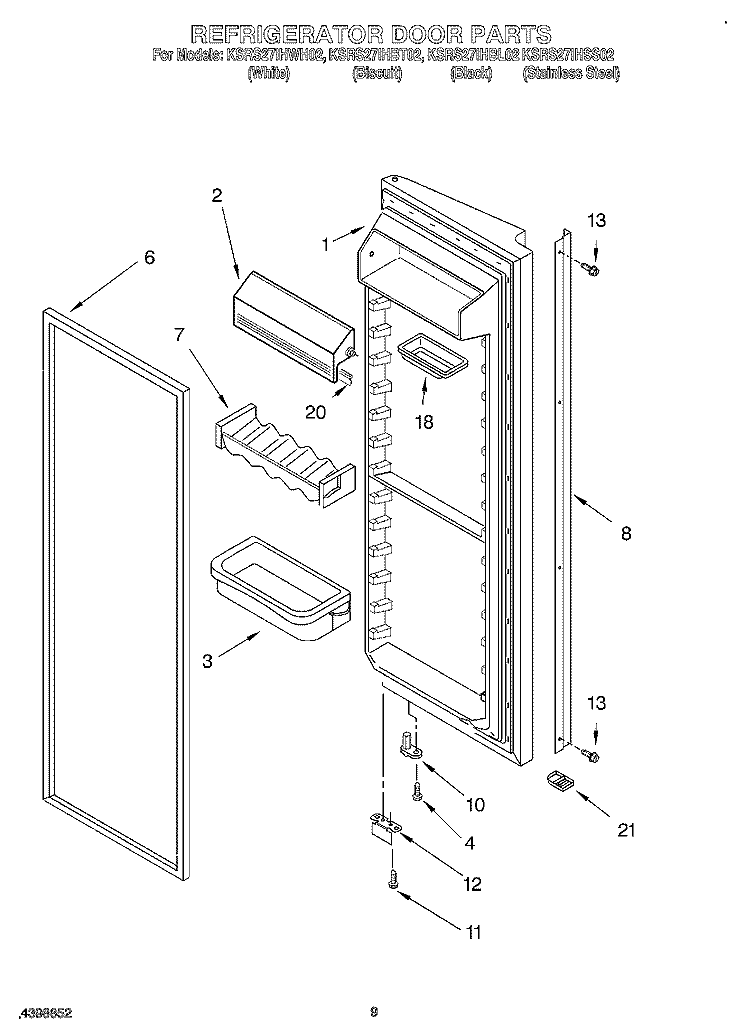 REFRIGERATOR DOOR Diagram and Parts List for KSRS27IHWH02  KitchenAid Refrigerator
