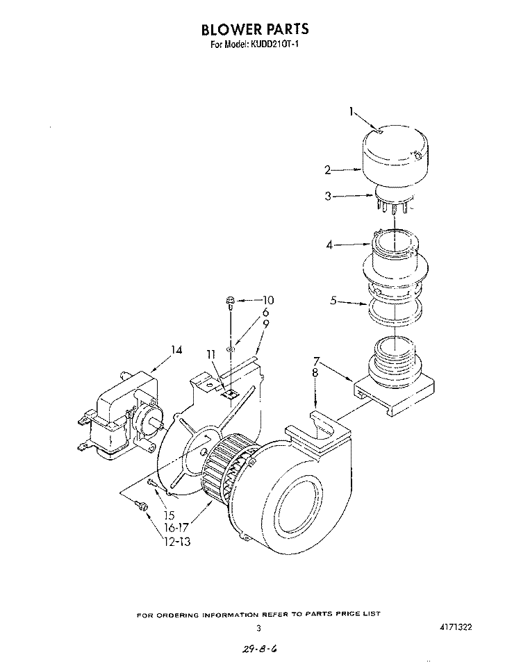 BLOWER Diagram and Parts List for KUDD210T1  KitchenAid Dishwasher