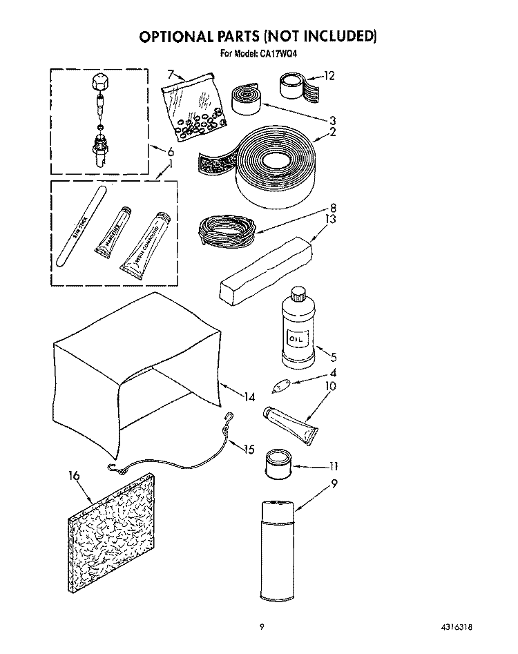 OPTIONAL Diagram and Parts List for CA17WQ4  Whirlpool Air Conditioner