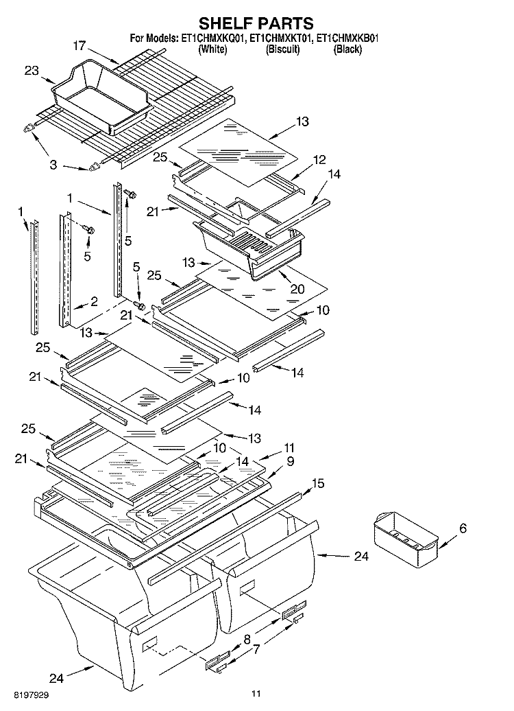 SHELF, OPTIONAL Diagram and Parts List for ET1CHMXKT01  Whirlpool Refrigerator