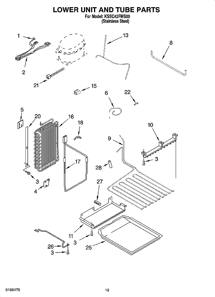 LOWER UNIT AND TUBE PARTS Diagram and Parts List for KSSC42FMS00  KitchenAid Refrigerator