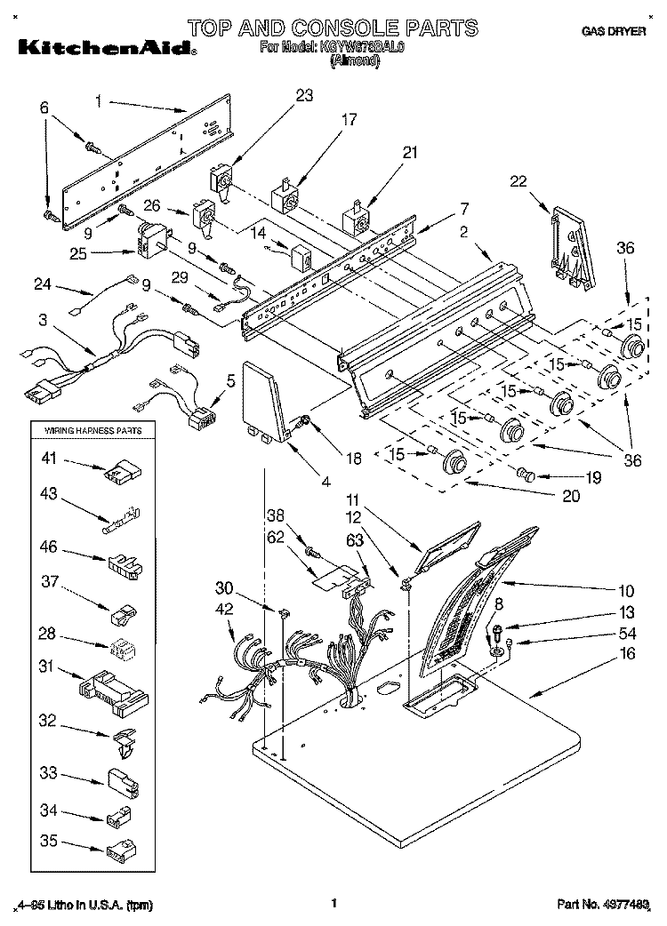 TOP AND CONSOLE, LIT/OPTIONAL Diagram and Parts List for KGYW878BAL0  KitchenAid Dryer