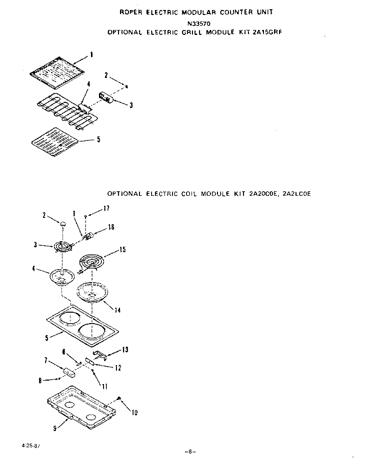 ELECTRIC GRILL , ELECTRIC COIL Diagram and Parts List for N3357W0  Roper Range
