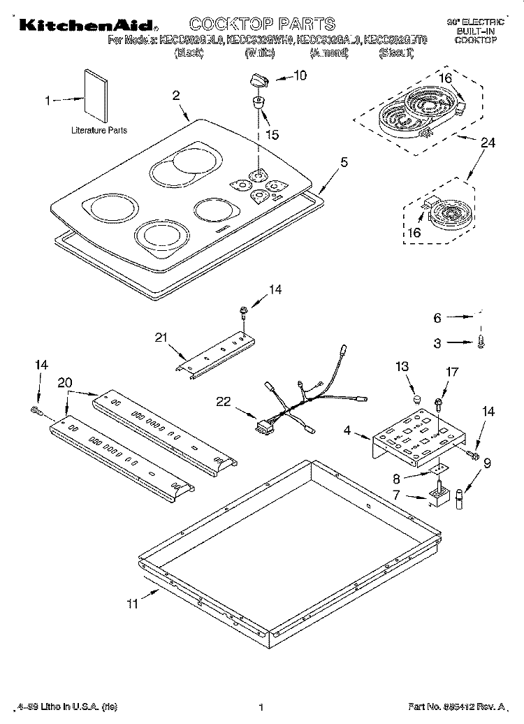 SECTION Diagram and Parts List for KECC502GBL0  KitchenAid Cooktop