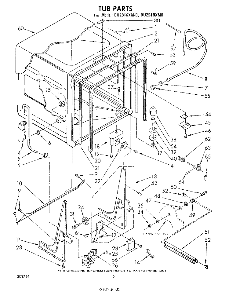 TUB Diagram and Parts List for DU2916XM0  Whirlpool Dishwasher