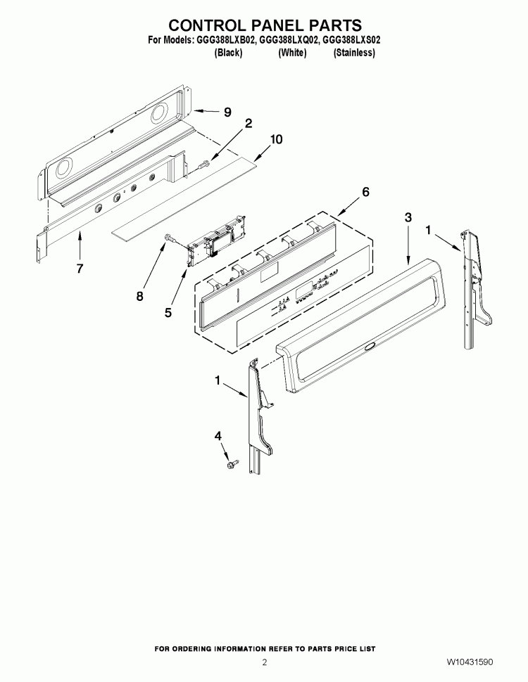 CONTROL PANEL PARTS Diagram and Parts List for GGG388LXQ02  Whirlpool Range