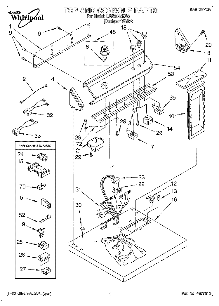 TOP AND CONSOLE, LIT/OPTIONAL Diagram and Parts List for LGR5848EQ0  Whirlpool Dryer
