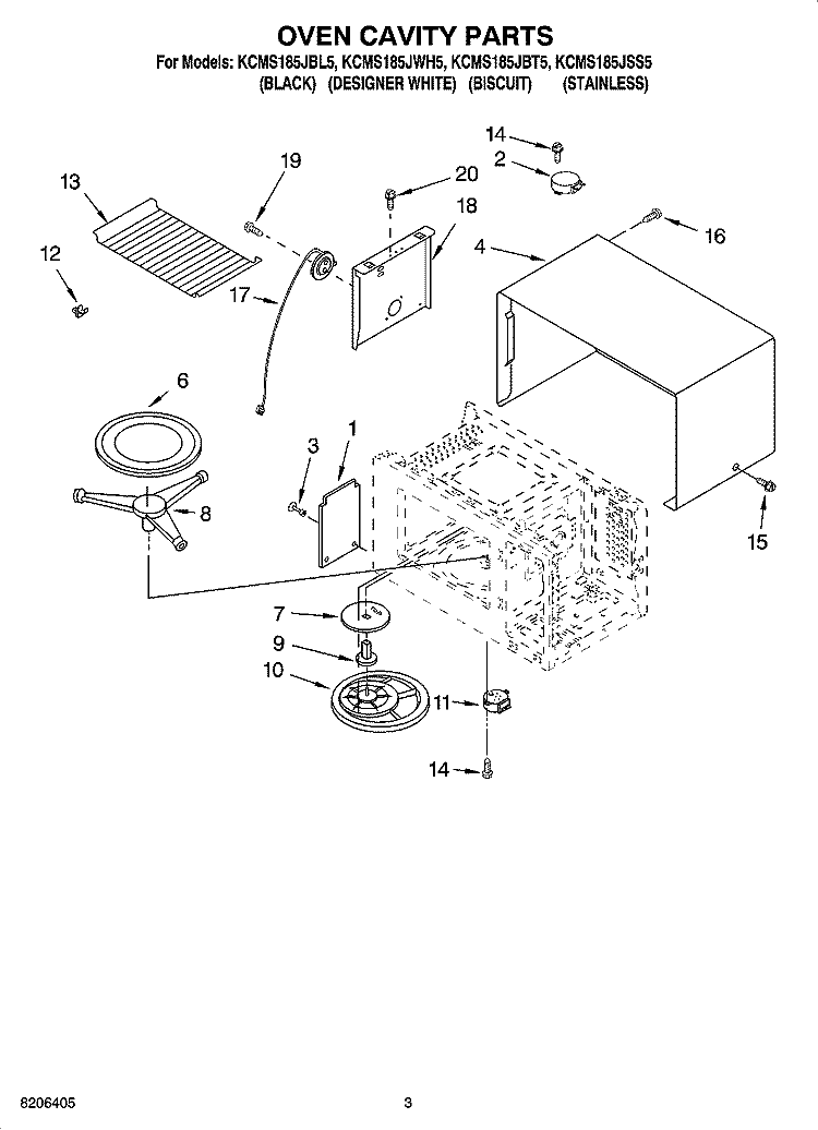 OVEN CAVITY PARTS Diagram and Parts List for KCMS185JBT5  KitchenAid Microwave