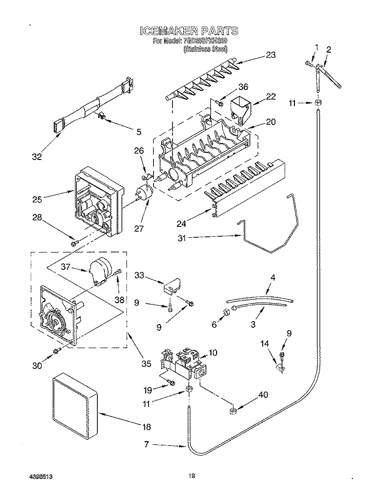 ICE MAKER, OPTIONAL Diagram and Parts List for 7GD25SFXHS00  Whirlpool Refrigerator