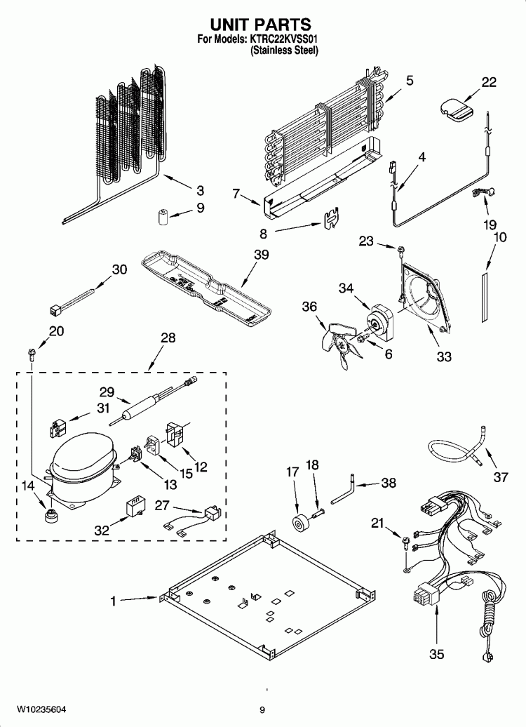 UNIT PARTS Diagram and Parts List for KTRC22KVSS01  KitchenAid Refrigerator