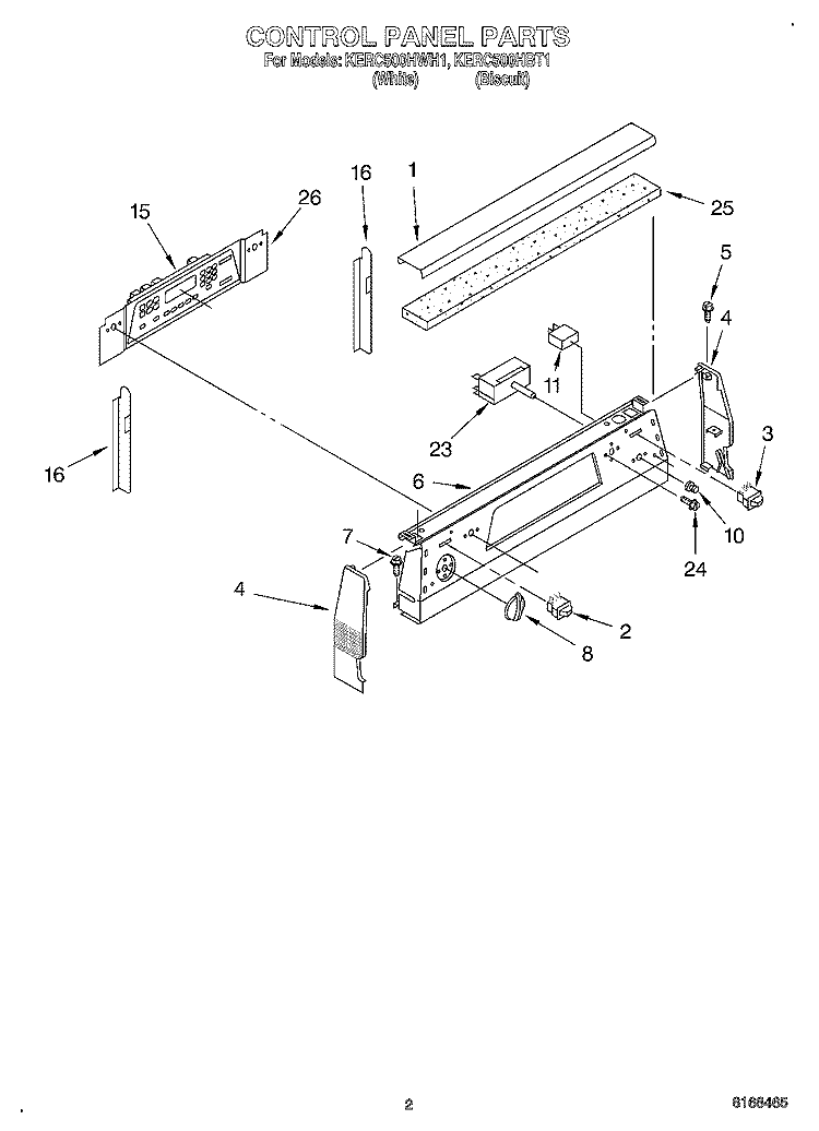 CONTROL PANEL Diagram and Parts List for KERC500HBT1  KitchenAid Range