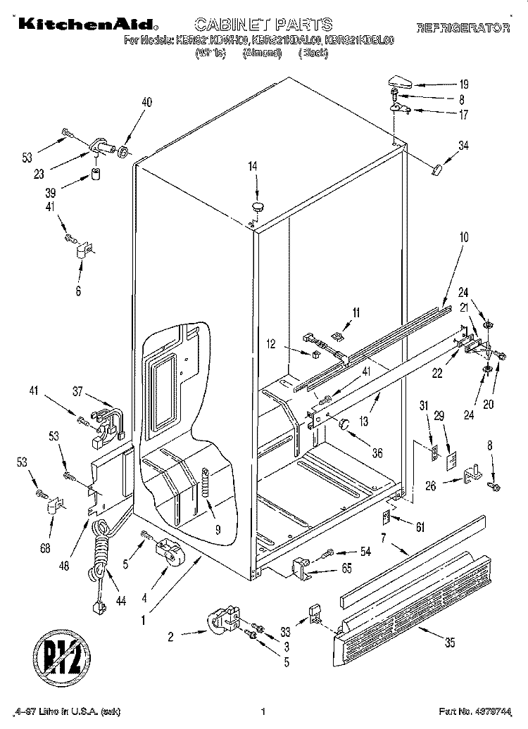 CABINET Diagram and Parts List for KBRS21KDBL00  KitchenAid Refrigerator