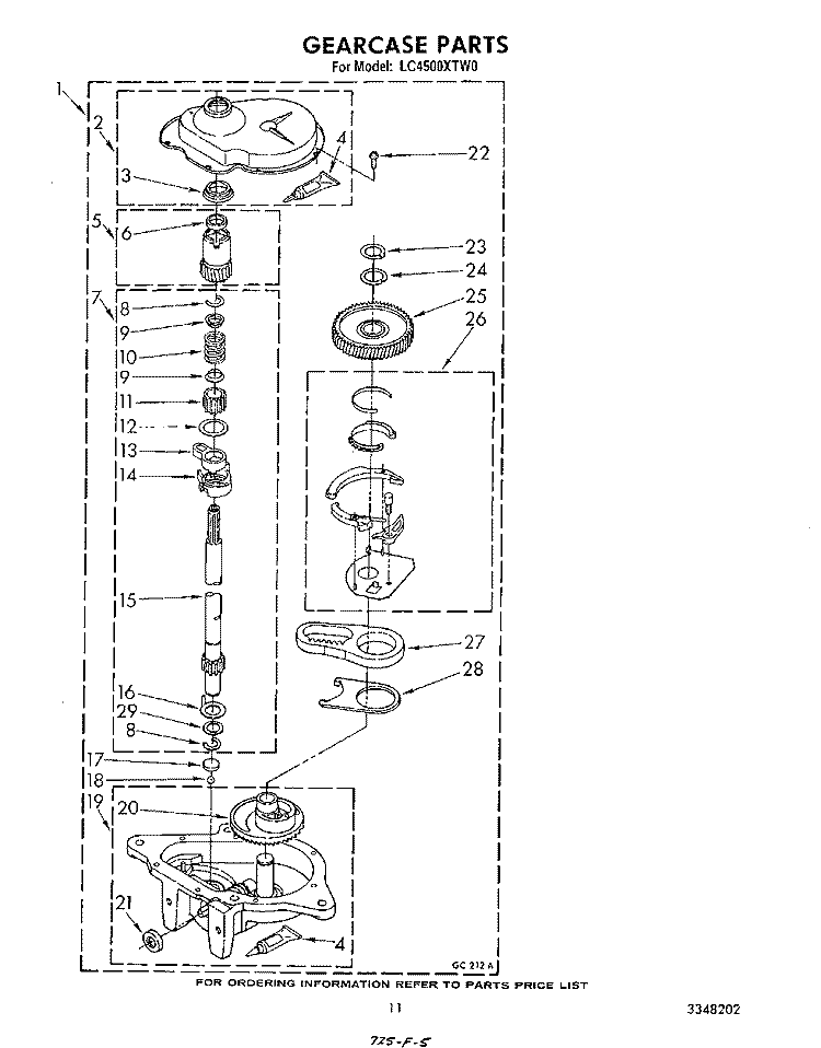 GEARCASE Diagram and Parts List for LC4500XTW0  Whirlpool Washer