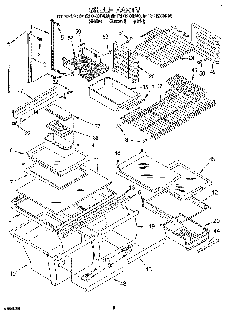 SHELF Diagram and Parts List for 8ET21DKXDN00  Whirlpool Refrigerator
