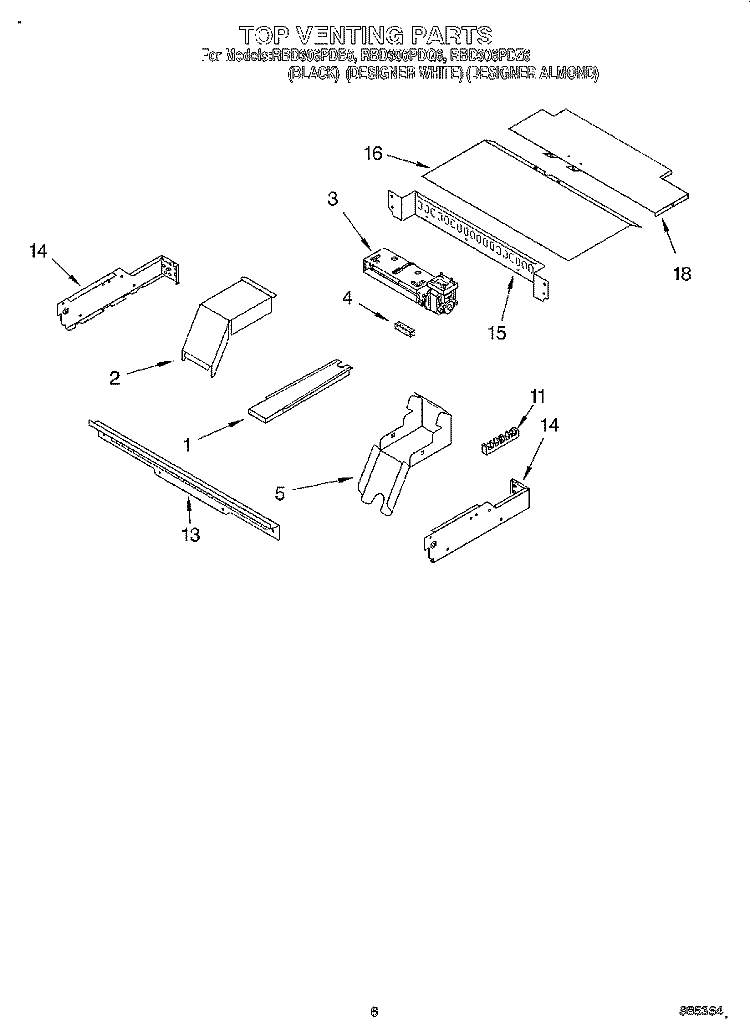 TOP VENTING Diagram and Parts List for RBD306PDB6  Whirlpool Wall Oven