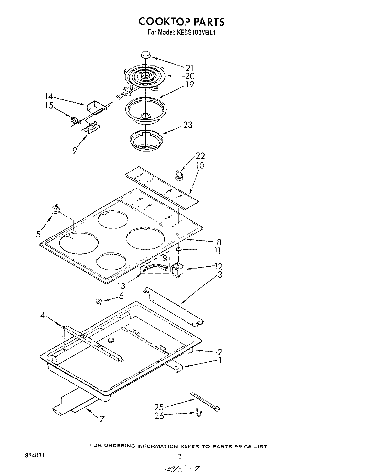 COOK TOP Diagram and Parts List for KEDS100VBL1  KitchenAid Range