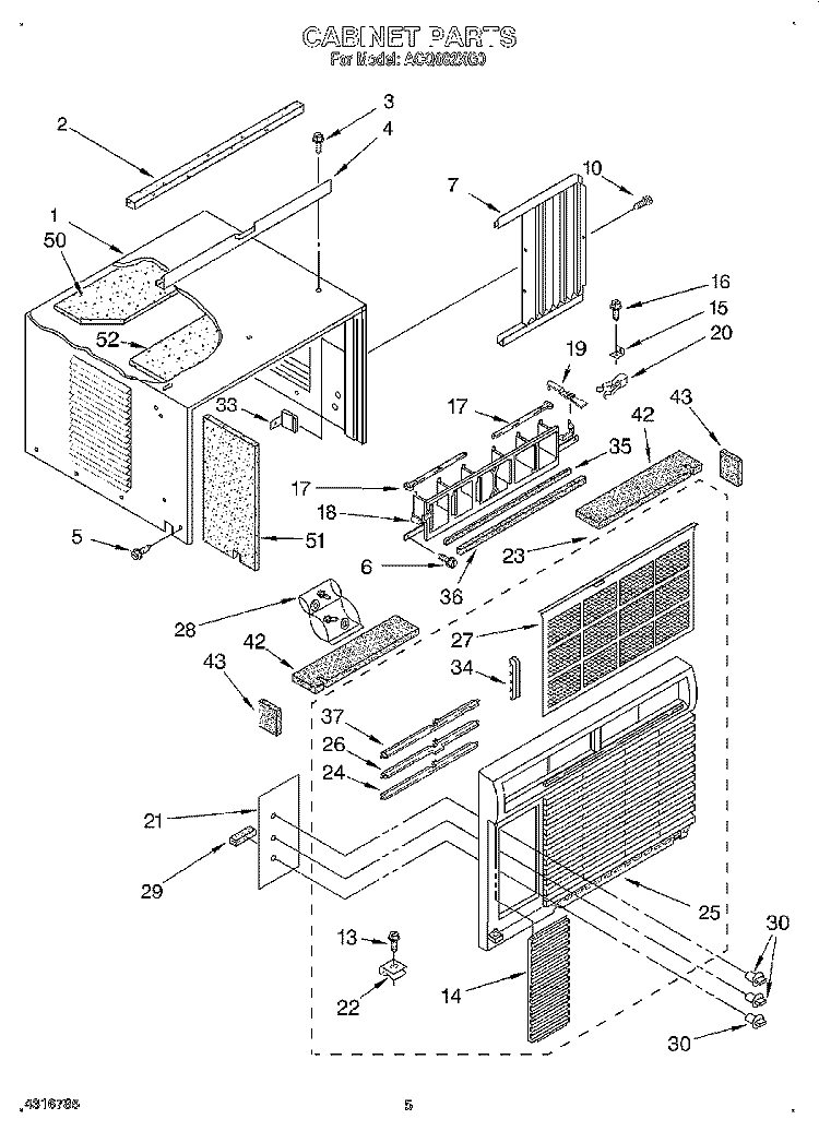 CABINET Diagram and Parts List for ACQ082XG0  Whirlpool Air Conditioner