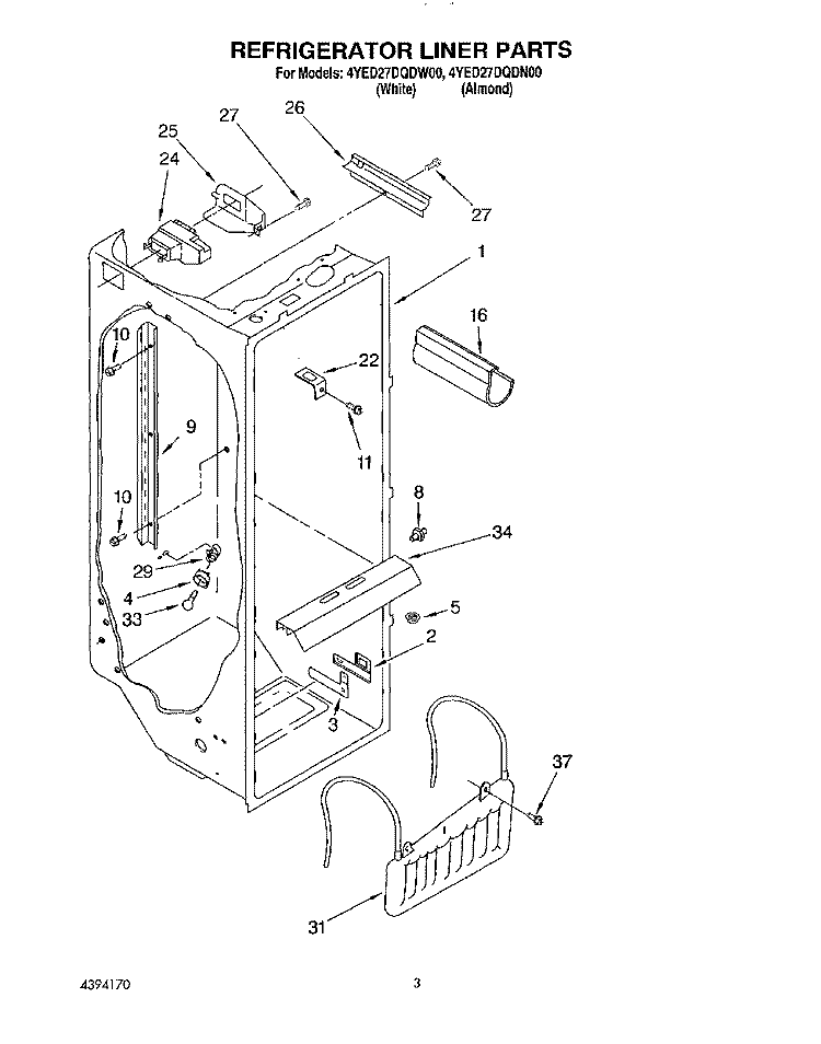 REFRIGERATOR LINER Diagram and Parts List for 4YED27DQDW00  Whirlpool Refrigerator