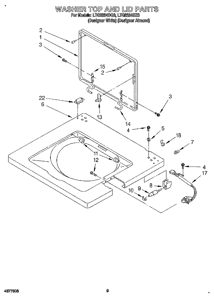 WASHER TOP AND LID Diagram and Parts List for LTG6234DQ0  Whirlpool Washer Dryer Combo