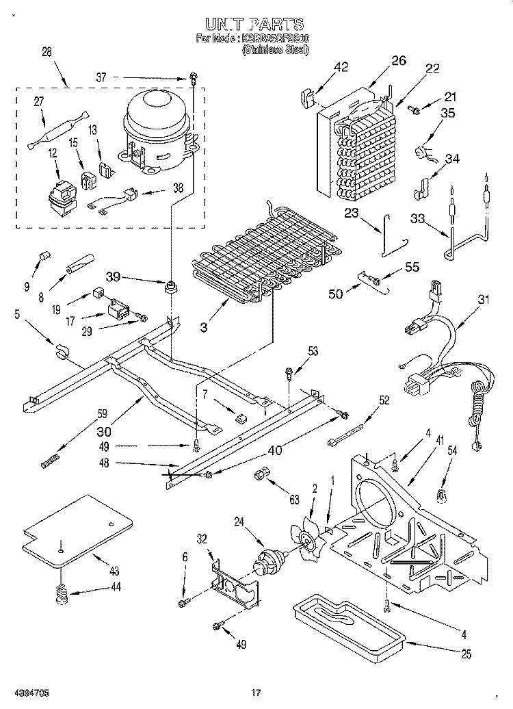 UNIT Diagram and Parts List for KSRB25QFSS00  KitchenAid Refrigerator