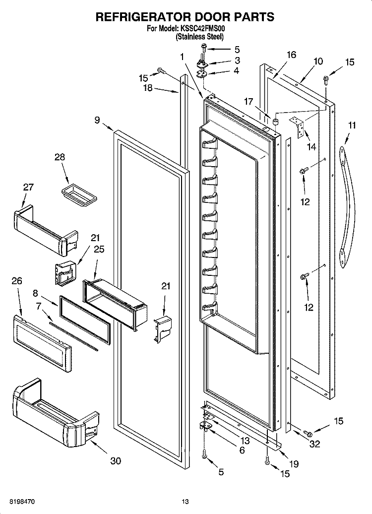 REFRIGERATOR DOOR PARTS Diagram and Parts List for KSSC42FMS00  KitchenAid Refrigerator