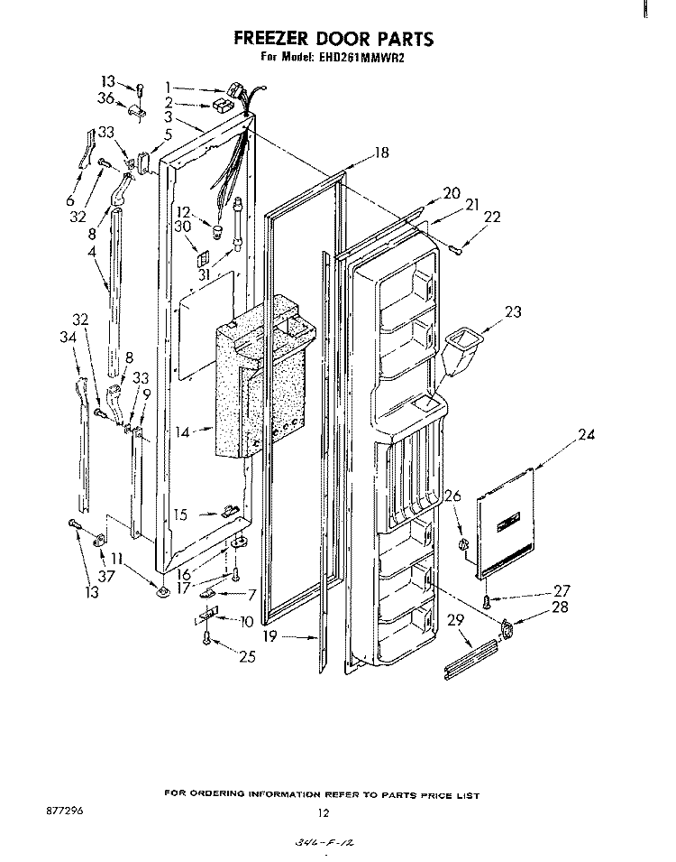 FREEZER DOOR Diagram and Parts List for EHD261MMWR2  Whirlpool Refrigerator