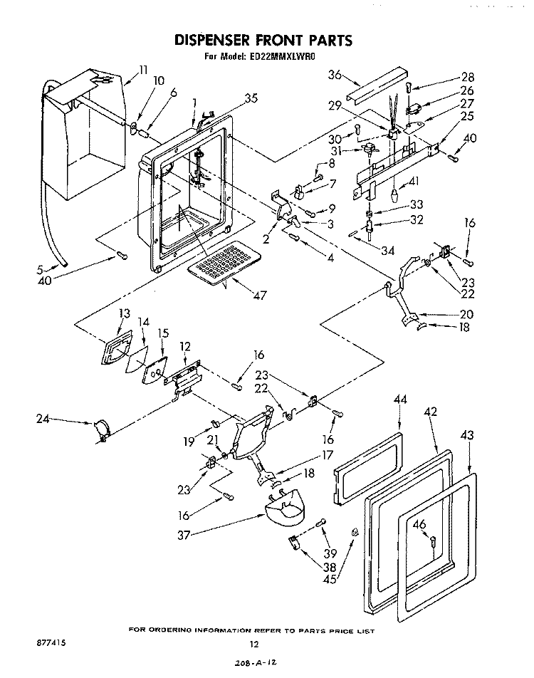 DISPENSER FRONT Diagram and Parts List for ED22MMXLWR0  Whirlpool Refrigerator
