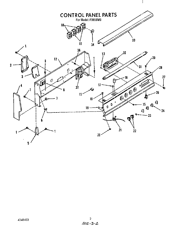 CONTROL PANEL , LIT/OPTIONAL Diagram and Parts List for F9858^0  Whirlpool Range