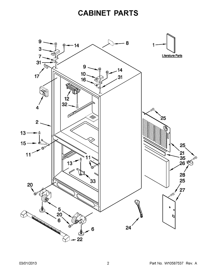CABINET PARTS Diagram and Parts List for GX2SHBXVB06  Whirlpool Refrigerator