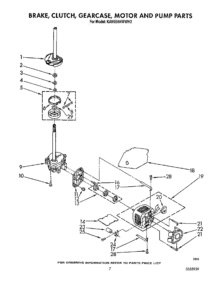 BRAKE, CLUTCH, GEARCASE, MOTOR & PUMP Diagram and Parts List for KAWE564WWH2  KitchenAid Washer