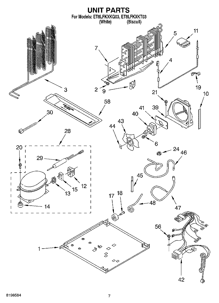 UNIT PARTS Diagram and Parts List for ET8LFKXKT03  Whirlpool Refrigerator