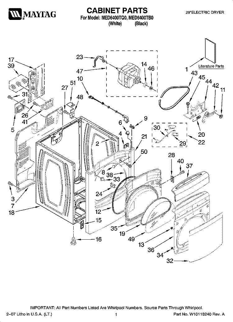 CABINET PARTS Diagram and Parts List for MED6400TB0  Maytag Dryer