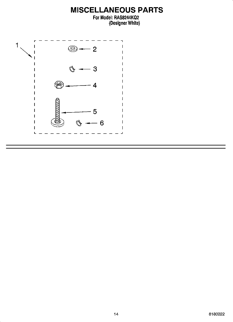 MISCELLANEOUS PARTS OPTIONAL PARTS (NOT INCLUDED) Diagram and Parts List for RAS8244KQ2  Roper Washer