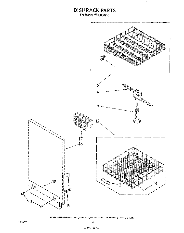 DISHRACK Diagram and Parts List for WU3000V0  Roper Dishwasher
