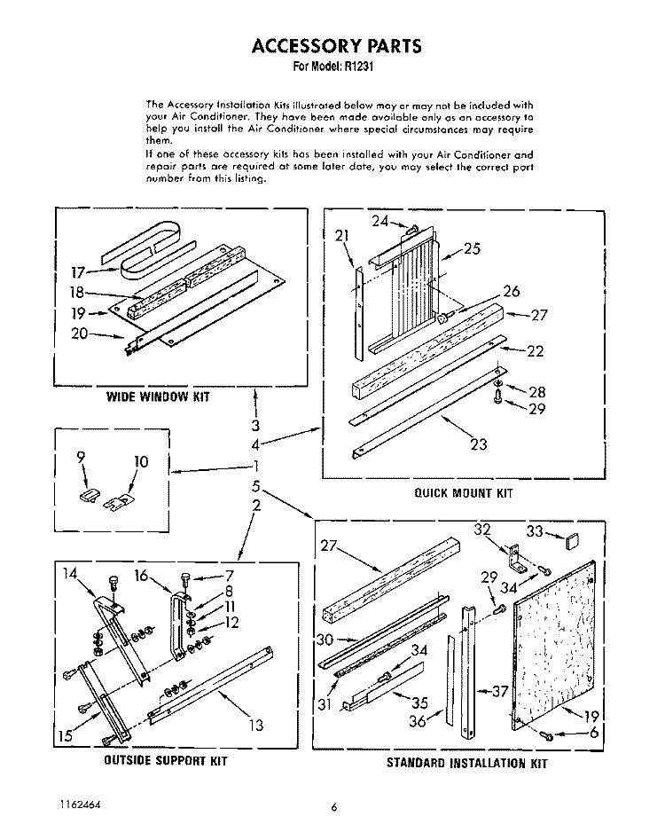 ACCESSORY Diagram and Parts List for R1231  Whirlpool Air Conditioner