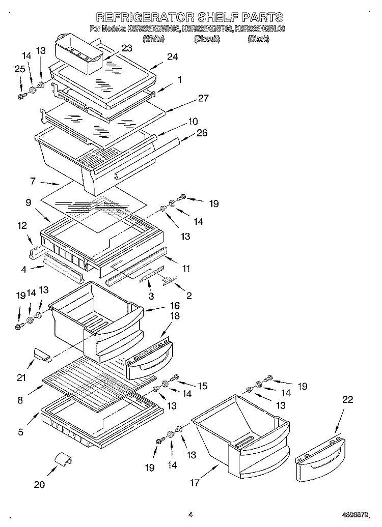 REFRIGERATOR SHELF Diagram and Parts List for KSRS25KGBT03  KitchenAid Refrigerator