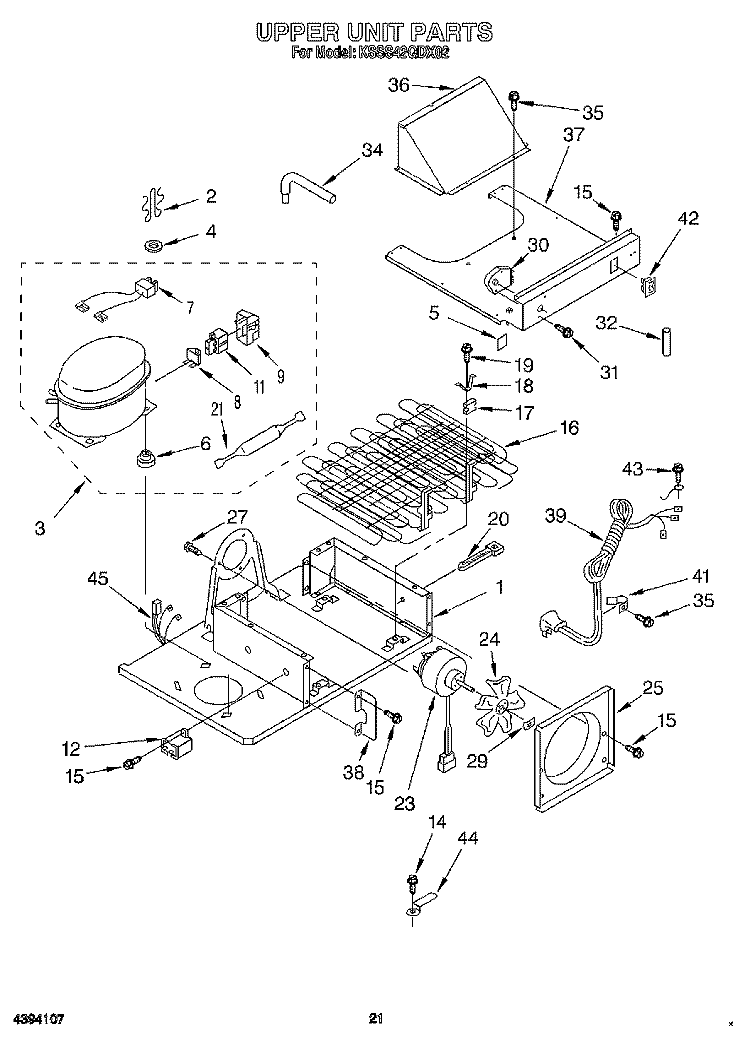 UPPER UNIT Diagram and Parts List for KSSS42QDX02  KitchenAid Refrigerator