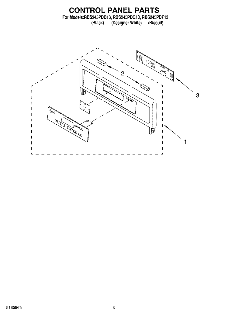 CONTROL PANEL Diagram and Parts List for RBS245PDB13  Whirlpool Wall Oven