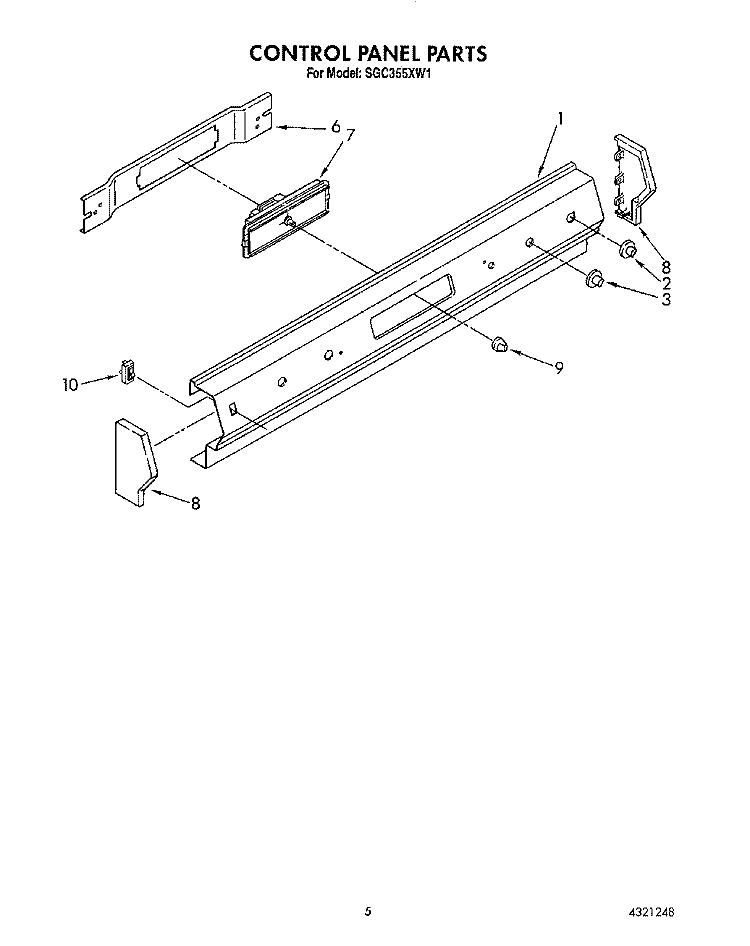 CONTROL PANEL Diagram and Parts List for SGC355XW1  Roper Range