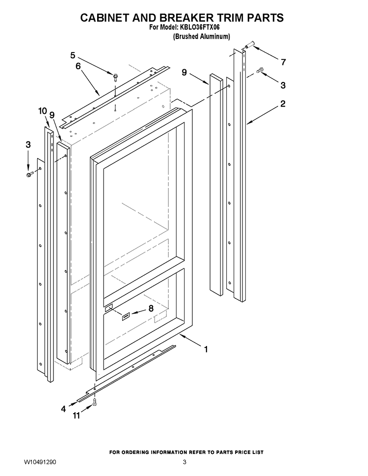 CABINET AND BREAKER TRIM PARTS Diagram and Parts List for KBLO36FTX06  KitchenAid Refrigerator