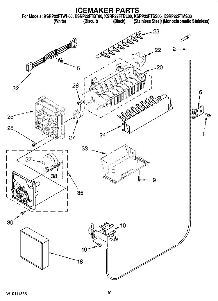 ICEMAKER PARTS Diagram and Parts List for KSRP22FTMS00  KitchenAid Refrigerator