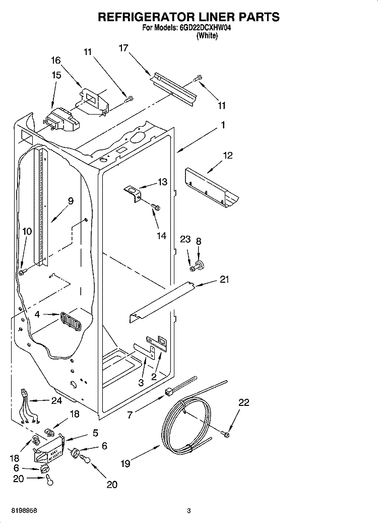 REFRIGERATOR LINER PARTS Diagram and Parts List for 6GD22DCXHW04  Whirlpool Refrigerator