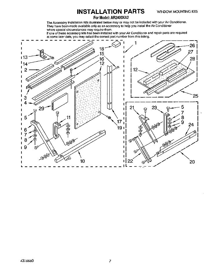 INSTALLATION Diagram and Parts List for AR2400XA2  Whirlpool Air Conditioner