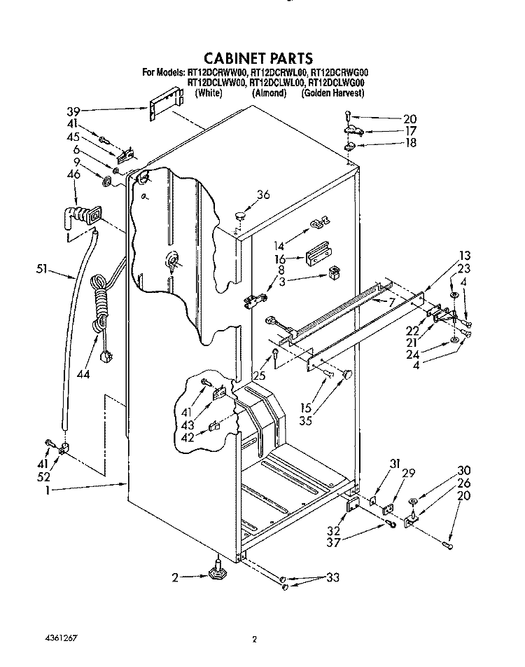 CABINET Diagram and Parts List for RT12DCRWW00  Roper Refrigerator