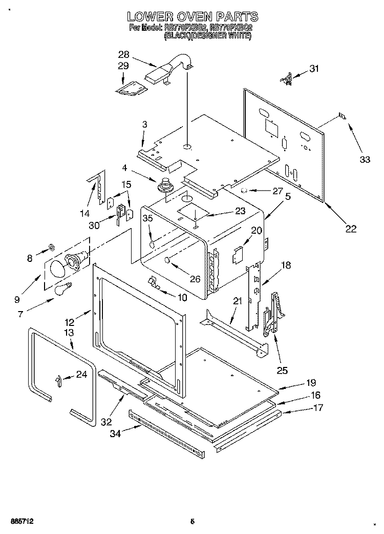LOWER OVEN Diagram and Parts List for RB770PXBQ2  Whirlpool Wall Oven