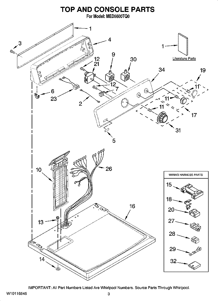 TOP AND CONSOLE PARTS Diagram and Parts List for MED5600TQ0  Maytag Dryer