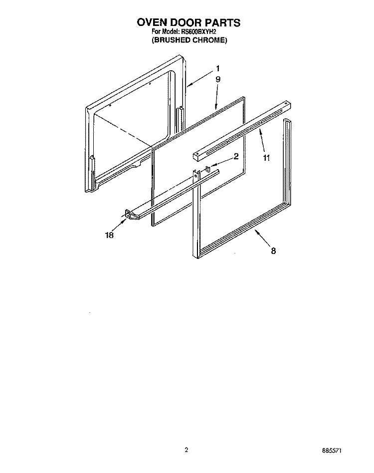 OVEN DOOR Diagram and Parts List for RS600BXYH2  Whirlpool Range