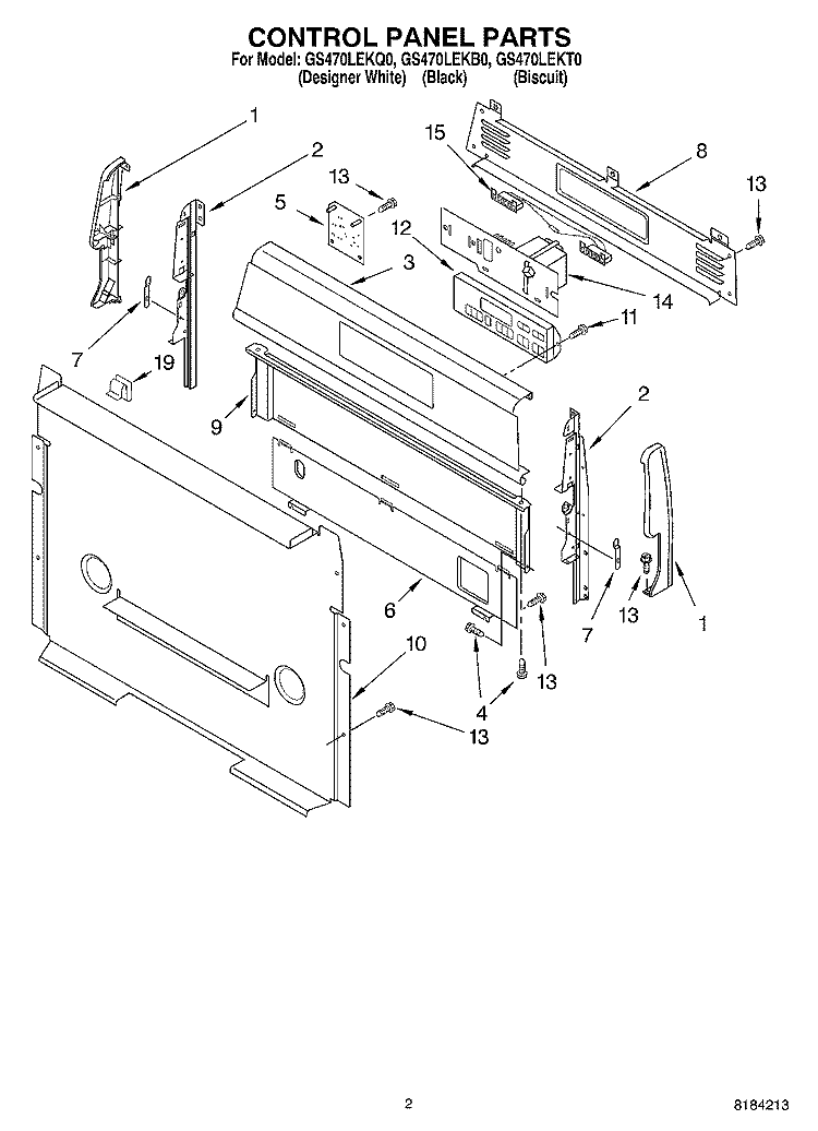 CONTROL PANEL PARTS Diagram and Parts List for GS470LEKB0  Whirlpool Range