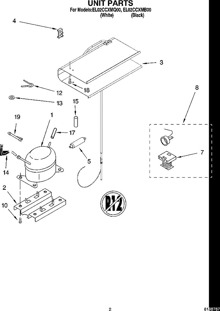UNIT PARTS Diagram and Parts List for EL02CCXMB00  Whirlpool Refrigerator
