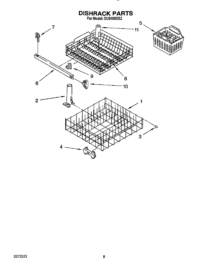 DISHRACK Diagram and Parts List for DU8400XX2  Whirlpool Dishwasher
